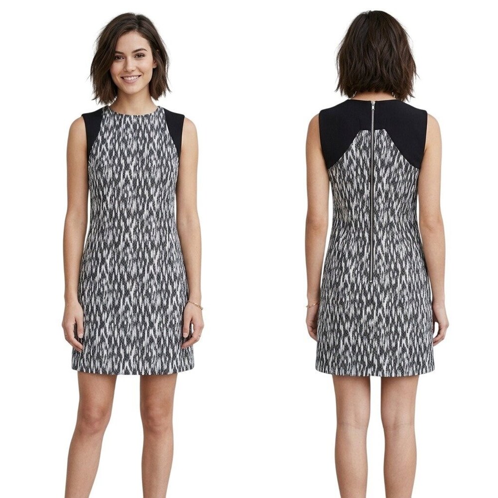 Trina Turk Blane Black White Sleeveless Shift Dress 2 IKAT Cocktail Work